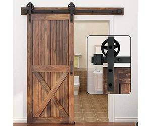 WINSOON 5FT/152cm Sliding Barn Door Hardware Track Kit Carbon Steel Flat Track System Closet Rail Sliding Kit for Single Door