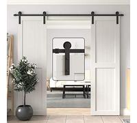 WINSOON 9FT Barn Door Hardware Kit: Double Sliding Door Hardware - Heavy Duty Black Barn Door Track Kit - Carbon Steel Sliding Barn Door Rail - I-Shape Easy to Install for 59" Closet Panel