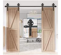 WINSOON 9FT Wood Double Sliding Barn Door Hardware Basic Black Big Spoke Wheel Roller Kit,5-18FT for Choose