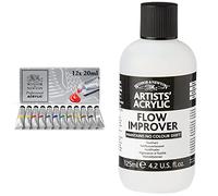 Winsor and Newton 2390402 Artists Acrylic Paint Starter (12 x 20 ml) & WN Acrylic Flow Improver 125 ml, ACFAFI125