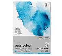 Winsor and Newton Watercolour Paper Pad, A3, 12 Sheets, 300 g/m, Glue Bound, Cold Pressed, Acid , Mixture of 25 Percent Cotton and Cellulose Fibres, Natural White