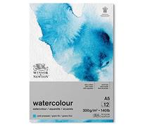 Winsor and Newton Watercolour Paper Pad, A5, 12 Sheets, 300 g/m, Glue Bound, Cold Pressed, Acid , Mixture of 25 Percent Cotton and Cellulose Fibres, Natural White