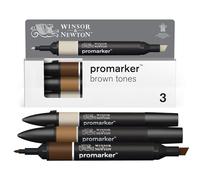 Winsor & Newton 0290184 ProMarker Set -Browns, 3 layout markers in a set, with 2 points, fine and wide for drawings, design and layouts