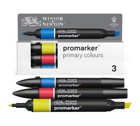 Winsor & Newton 0290190 ProMarker Set -Primary colors, 3 layout markers in a set, with 2 points, fine and wide for drawings, design and layouts