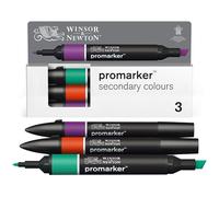 Winsor & Newton 0290192 ProMarker Set -Secondary colors, 3 layout markers in a set, with 2 points, fine and wide for drawings, design and layouts