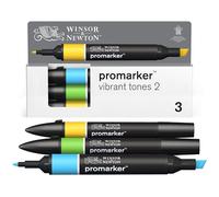 Winsor & Newton 0290194 ProMarker Set -Vibrant Tones 2, 3 layout markers in a set, with 2 points, fine and wide for drawings, design and layouts