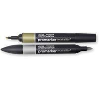 Winsor & Newton 290150 ProMarker, Metallic Gold and Silver, Set of 2 | Twin-tipped, Broad chisel nib for broad strokes & shading, Fine bullet tip for precision, Alcohol-Based Ink