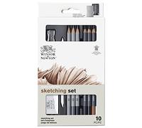 Winsor & Newton 490010 Studio Collection Sketching Pencils, Set of 10 Graphite (2B - 8B) and Charcoal Pencils with Tools, Professional Quality for Artists, for Sketching, Shading and Drawing