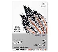 Winsor & Newton 6661546 Bristol Board Gummed, 20 Sheet, 250gsm, A3 Size, 20 Page, Brilliant Whites.