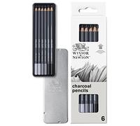 Winsor & Newton Assorted Charcoal Pencils x 6 | Mixed Grade Charcoal Pencils, Wooden Barrels, On-The-Go Tin, High Quality Core Binder, Break-Resistant Cores & Points