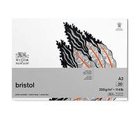 Winsor & Newton Bristol 6661547 Drawing Paper in Pad - 20 Sheets DIN A2 250 g/m² Glued Top Bright White Paper for Drawings with Technical Pens, Fineliners, Ink, Markers, Airbrush
