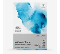 Winsor and Newton Watercolour Paper Pad, A3, 12 Sheets, 300 g/m, Glue Bound, Cold Pressed, Acid , Mixture of 25 Percent Cotton and Cellulose Fibres, Natural White