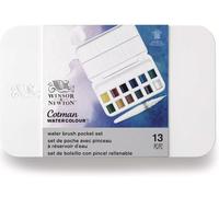 Winsor & Newton, Cotman Watercolour, 'Water Brush Pocket Set' , 12 x Half Pans + 1 x Water Brush