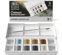 Winsor & Newton, Cotman Watercolour,Half Pan Metallic Pocket Set, 8 x Half Pans + 1 x Travel Brush