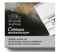 Winsor & Newton, Cotman Watercolour,Half Pan Metallic Pocket Set, 8 x Half Pans + 1 x Travel Brush
