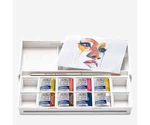 Winsor & Newton, Cotman Watercolour, 'Portrait Pocket Set', 8 x Half Pans + 1 Travel Brush