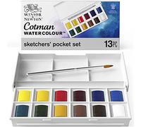 Winsor & Newton, Cotman Watercolour, 'Sketchers' Pocket Set' , 12 x Half Pans + 1 x Travel Brush, Pack of 1