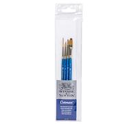 Winsor & Newton, Cotman Watercolour Synthetic Brushes, Short Handle, Pack of 4 (4 and 2 Round, 1 Rigger ,and 6mm One Stroke)