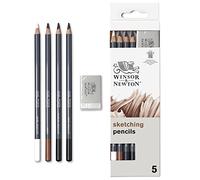 Winsor & Newton Drawing Pencils Set - 4 Sketch Pencils in White, Sepia, Medium, Soft Charcoal, 1 Piece