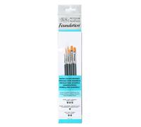 Winsor & Newton Foundation Water Colour Short Handle 6 Pack Brush, Wood, Multicoloured, 7 x 1 x 4.3 cm