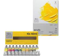 Winsor & Newton, Galeria Acrylic, 10x60ml Tube Set Bundle 6534005 Acrylic Pad, 15 Sheet, A4 Size, White