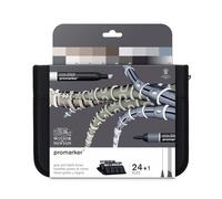 Winsor & Newton, Promarker, Black and Greys Wallet, Set of 24, Alcohol Based Dual Tip Markers