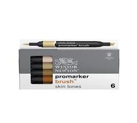 Winsor & Newton, Promarker Brush, Skin Tones, Set of 6, Alcohol Based Dual Tip Markers