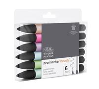 Winsor & Newton, Promarker Brush, Pastel Tones, Set of 6, Alcohol Based Dual Tip Markers