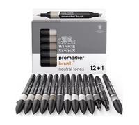 Winsor & Newton Promarker BRUSH Pen Twin Tip Markers 12+1 Neutral Tones Set New