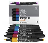 Winsor & Newton, Promarker Brush, Rich Tones, Set of 6, Alcohol Based Dual Tip Markers