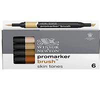 Winsor & Newton, Promarker Brush, Skin Tones, Set of 6, Alcohol Based Dual Tip Markers