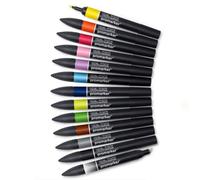 Winsor & Newton, Promarker, Essential Colours I, Set of 12+1 Blender, Alcohol Based Dual Tip Markers