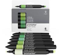 Winsor & Newton,6 Grüntöne 0290158 Professional Green Tones Marker Set, Meadow Green/Apple/Mint Green/Grass/Emerald/Holly