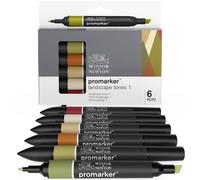 Winsor & Newton Promarker Landscape Tones I – Alcohol-Based Dual-Tip Markers, Set of 6