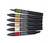 Winsor & Newton Promarker Landscape Tones I – Alcohol-Based Dual-Tip Markers, Set of 6