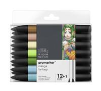 Winsor & Newton, Promarker, Manga Fantasy, Set of 12+1 Blender, Alcohol Based Dual Tip Markers