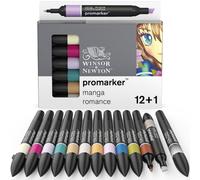 Winsor & Newton ProMarker Dual-Tip Markers Manga Romance – Alcohol-Based – Set of 12 + Free Blender