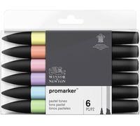 Winsor & Newton, Promarker, Pastel Tones, Set of 6, Alcohol Based Dual Tip Markers