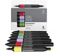 Winsor & Newton, Promarker, Mid Tones, Set of 6, Alcohol Based Dual Tip Markers