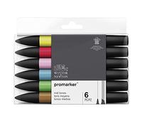 Winsor & Newton, Promarker, Mid Tones, Set of 6, Alcohol Based Dual Tip Markers