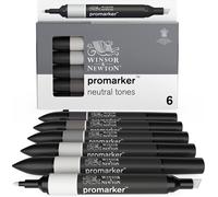 Winsor & Newton, Promarker, Neutral Colours, Set of 6, Alcohol Based Dual Tip Markers