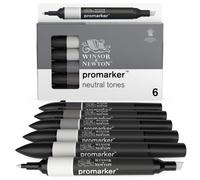 Winsor & Newton, Promarker, Neutral Colours, Set of 6, Alcohol Based Dual Tip Markers