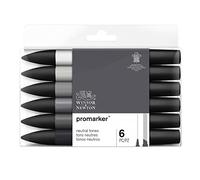 Winsor & Newton, Promarker, Neutral Colours, Set of 6, Alcohol Based Dual Tip Markers