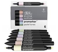 Winsor & Newton, Promarker, Pastel Tones, Set of 6, Alcohol Based Dual Tip Markers