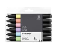 Winsor & Newton, Promarker, Pastel Tones, Set of 6, Alcohol Based Dual Tip Markers