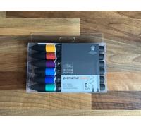 Winsor & Newton, Promarker Brush, Rich Tones, Set of 6, Alcohol Based Dual Tip Markers