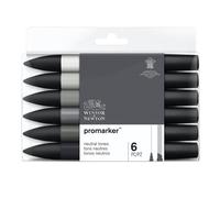 Winsor & Newton ProMarker Twin Tip Permanent Marker - Neutral Colors, Pack of 6