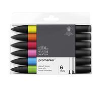 Winsor & Newton, Promarker, Vibrant Tones, Set of 6, Alcohol Based Dual Tip Markers