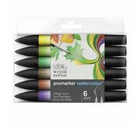 Winsor & Newton 0290169 Watercolour Foliage Tones Marker Set, Cadmium Yellow Hue/Sap Green/Hooker's Green/Raw Umber/Burnt Red/Dioxazine Violet