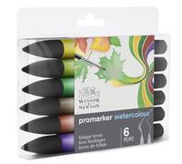 Winsor & Newton 0290169 Watercolour Foliage Tones Marker Set, Cadmium Yellow Hue/Sap Green/Hooker's Green/Raw Umber/Burnt Red/Dioxazine Violet